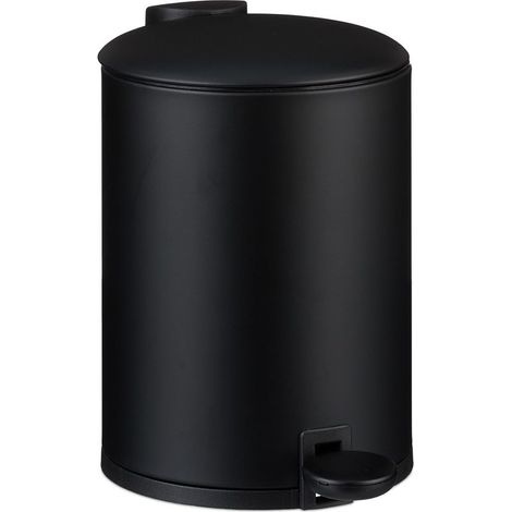 Poubelle de salle de bain, 3 L, fermeture en douceur, aspect mat, seau amovible, à pédale, noire (1/5)