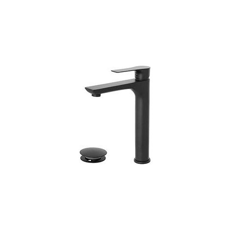Mezclador Monomando Alto Para Lavabo Negro Con Desagüe Clic/Clac Flat Line