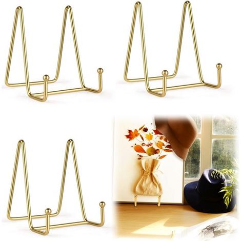 Supports de présentation dorés lot de 3 - présentoirs en fer 10 x 11 cm pour livres et photos (1/5)