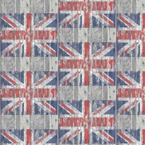 Galerie Distressed Grey Wood Union Jack Wallpaper Stylish Paste The Wall (1/4)