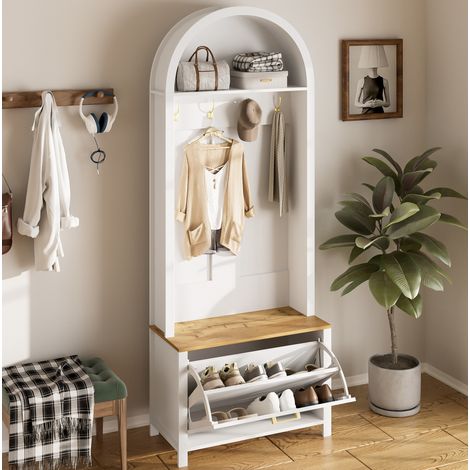 Mobile da ingresso 75x35x195 cm in MDF bianco con contenitore salvaspazio FloraGrace (1/5)
