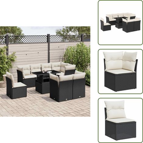 Salon de jardin 9 pcs avec coussins noir résine tressée - Ensemble Salon De Jardin - Meuble Extérieur - Résine Tressée - Rotin Synthétique - Canapé D'extérieur (1/5)