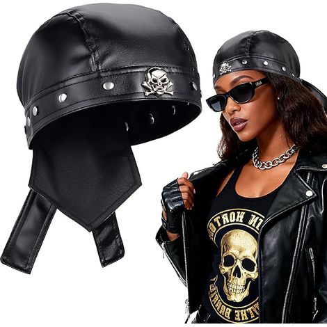 PU cuir Biker crâne chapeau classique de mode en cuir Biker chapeau, gothique cuir Bandana unisex moto casquette, s'adapte 18-23 pouces