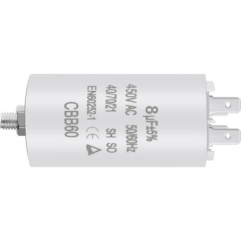 Condensateur de Démarrage, 8μF 450V Condensateur Moteur Connecteur 50/60Hz pour Pompe Piscine Climatiseur Moteurs et Ventilateur 95 x35 mm (1/5)