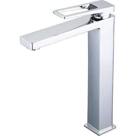 Mitigeur lavabo inox, robinet monotrou eau chaude froide, finition brossée haut de gamme (1/3)