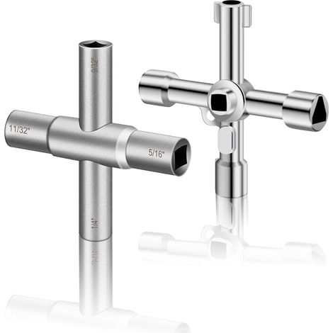 Clé Multifonction 4 Voies, Clé Triangulaire pour Armoires Électriques, Vannes, Compteurs d'Eau, Gaz et Électricité, Lot de 2 , Universelle Carrée (1/5)