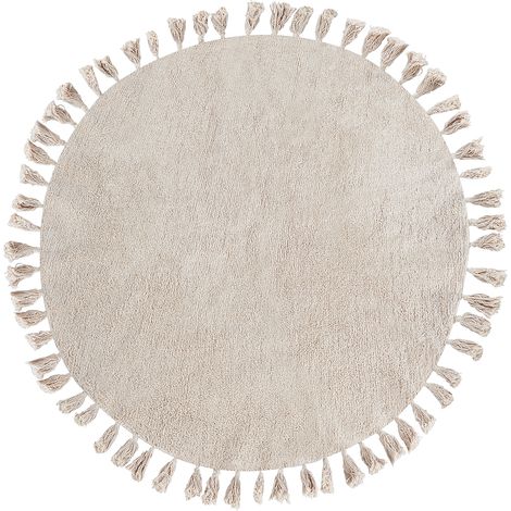 Alfombra de algodón 120 cm habitación infantil forma redonda beige Mitsobi