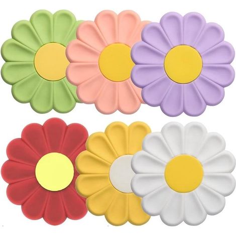 Lot de 6 dessous de plat en silicone – Forme marguerite – Antidérapants – Résistants à la chaleur – Cuisine (1/5)