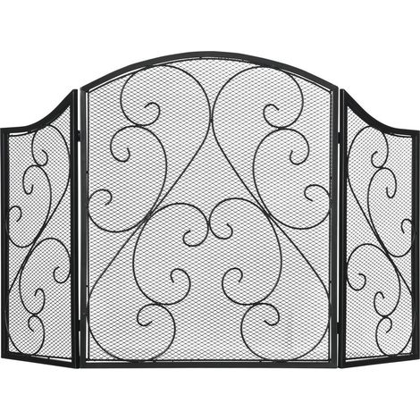 Pare-feu de Cheminée Pliable Grille Pare-étincelles 3 Panneaux Écran de Protection Foyer Design Vintage Noir 66 x 31 x 81 cm (1/5)