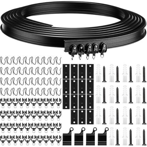 QORVA-Rail de rideau incurvé flexible et pliable pour fenêtre de douche avec système de rail de rideau pour camping-car, rideaux de lit, séparateur de pièce (noir, 5 m)