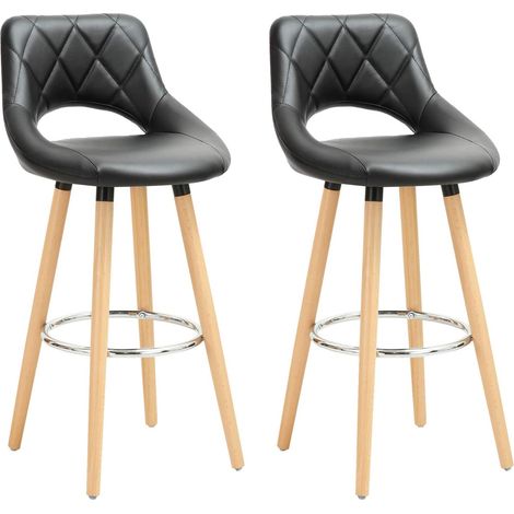 WOLTU Set di 2 sgabelli da bar con schienale e poggiapiedi, realizzati in similpelle e legno massello, seduta ben imbottita, 43x43x91 cm, nero (1/5)