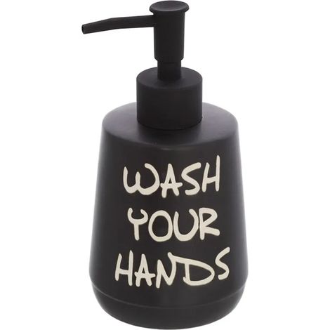 Dispenser sapone liquido linea Wash in ceramica nero opaco con scritte
