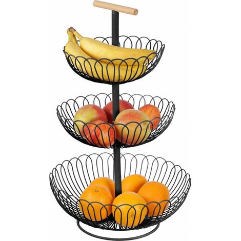 Corbeille À Fruits - 3 Niveaux - Acier Thermolaqué - Diamètre 33,5 Cm - Pour Cuisine Et Salle À Manger (1/5)