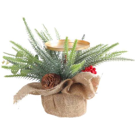 Support Bougie Petit Arbre En Chanvre, Décoration De Noël Baies Rouges Cône De Pin, Ambiance Arbre De Noël (1/2)