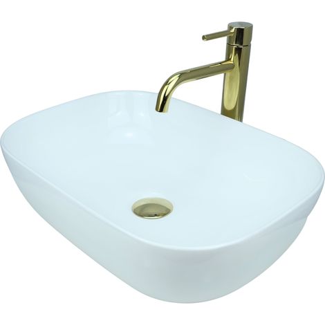 GTM Design Aufsatzwaschbecken 46 cm – Glanz Modern Waschbecken ohne Hahnloch – Elegantes Aufsatzwaschbecken Oval für Badezimmer und Gäste WC – nur Bad Waschbecken (1/5)