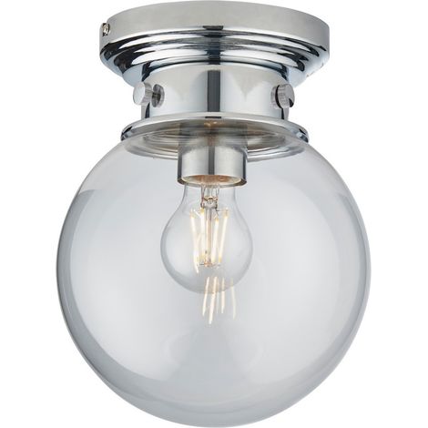 Endon Cheswick Plafonnier semi-encastré Chrome, abat-jour globe en verre transparent, IP44 (1/5)