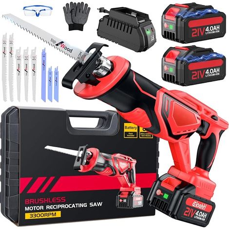 Scie Sabre Sans Fil, Moteur Brushless 3500 CPS/min, 2× Batteries 21V 4000mAh, Kit de 8 Lames pour Bois, Métal, PVC et Plastique, Scie Alternative Compacte avec Chargeur Rapide et Coffret (1/5)