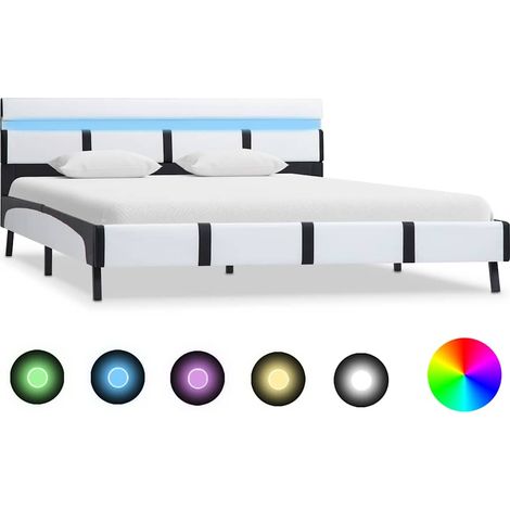 Estructura de cama con LED sin colchón cuero blanco 140x200 cm (1/5)