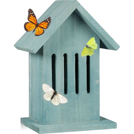 Relaxdays Hanging Butterfly House, Insect Hotel for the Garden or Balcony, Peacock Butterfly, HxWxD: 25.5 x 18.5 x 12 cm, Turquoise (1/5)