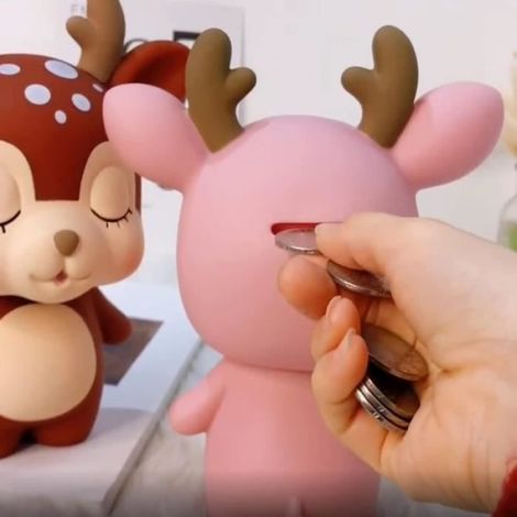 Tirelire en forme de cerf rose en résine, décoration originale pour chambre d'enfant, pièce unique de rangement pour économies (1/4)