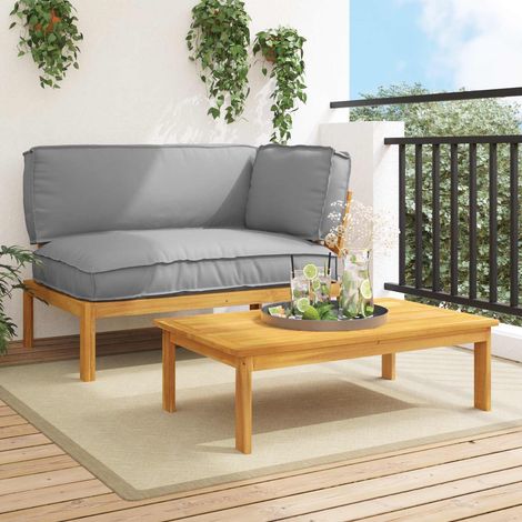 Sofa Set mit Kissen Uni 2 pcs Grau Massivholz Akazie (1/5)