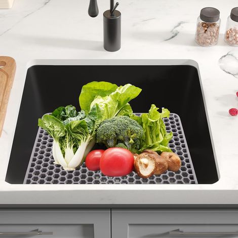 Tapis de protection de fond d'évier, tapis d'évier carré en silicone, tapis de table polyvalent, tapis d'égouttage, pour la cuisine, salle à manger, gris foncé (1/5)