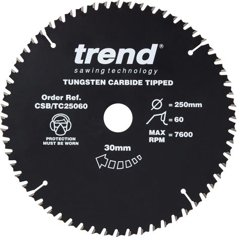 Lame de scie circulaire PTFE 250 mm, 60 dents TCT, 30 mm alésage