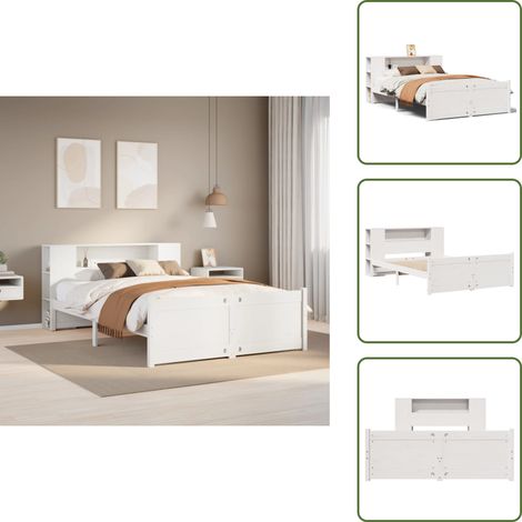 vidaXL Lit bibliothèque sans matelas blanc 160x200 cm bois pin massif