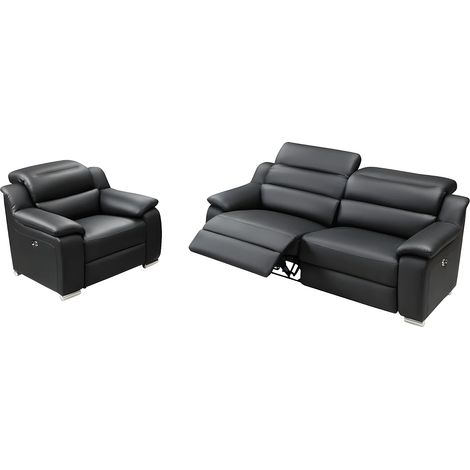 Divano e poltrona 3 posti relax elettrico in Pelle Nero - ARENA III (1/5)