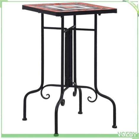 Table de bistro - FAFEICY - 46712 - Mosaïque céramique terre cuite et blanc - Pieds courbes en fer - 35x35x56 cm (1/5)