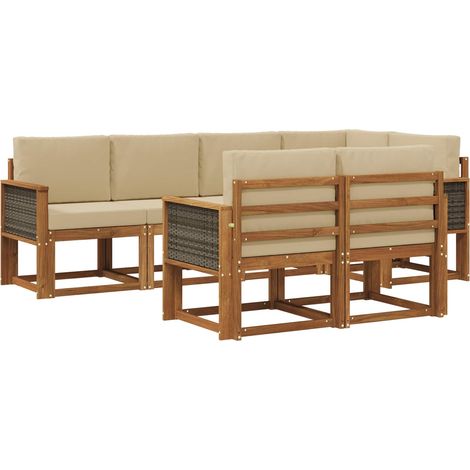 Set di divani da esterno 7 pz 7-Posti Naturale e Beige vidaXL (1/5)