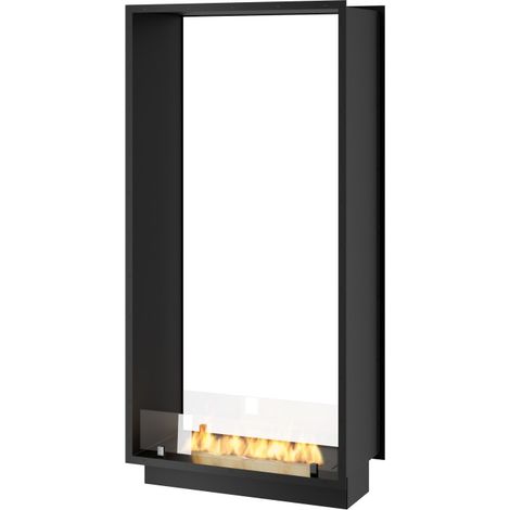 Cheminée bioéthanol 2Side 1400 Slim Vert encastrable à deux façades - Noir mat, avec vitre, brûleur 1,2 L, design moderne