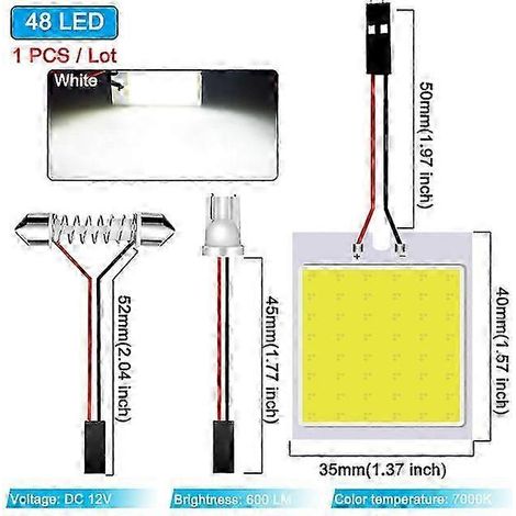 1 ampoule LED COB C10W C5W pour voiture, culot Festoon 31 mm 36 mm 39 mm 42 mm 5W5 T10 W5W COB LED pour éclairage intérieur de lecture et lampe de plaque d'immatriculation (48 LED) (1/5)