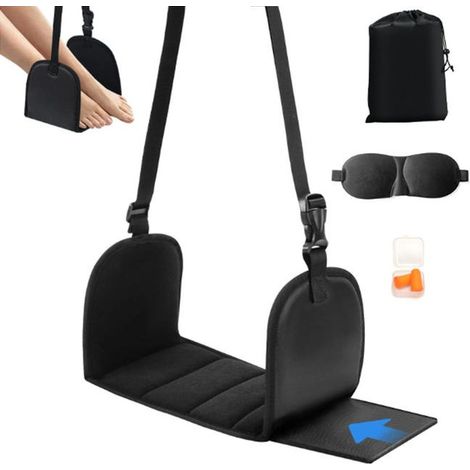 Reposapiés para avión + Antifaz + Tapones para los oídos + Bolsa – Comodidad de viaje duradera – Hamaca portátil para las piernas (1/5)