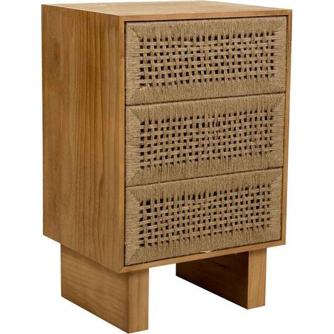 Mesita de noche de madera y cuerda trenzada marrón 45x36x55 (1/5)