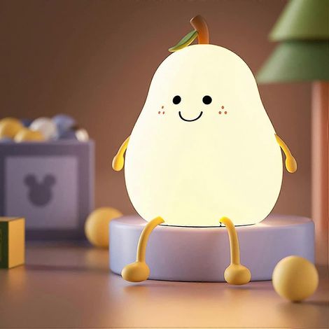 Veilleuse mignonne pour enfants, veilleuse en silicone 7 couleurs, lampe de chevet en forme de poire souriante, mini lampe de table rechargeable par USB, cadeau pour la chambre (5-e-0) (1/5)