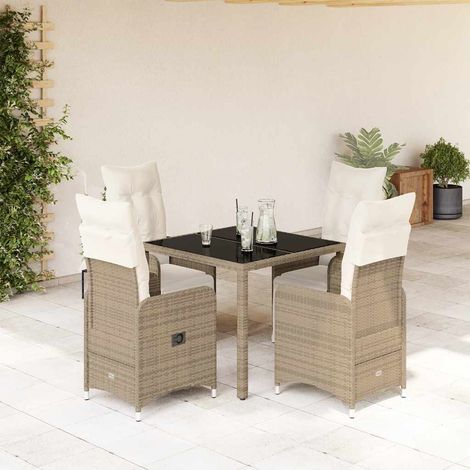 5-tlg. Garten-Bistro-Set mit Kissen Braun Poly Rattan (1/5)