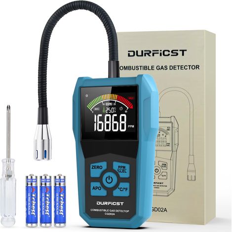 Détecteur de gaz portable avec sonde flexible – Alarme sonore et lumineuse – Mesure méthane, propane, gaz naturel – Pour espaces confinés – Durficst