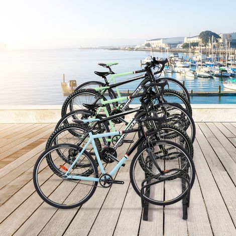 Râtelier pour 5 Vélo en Acier Revêtu Fixation au Sol ou au Mur pour Extérieur et Intérieur 150 x 32,5 x 26CM Noir (1/2)