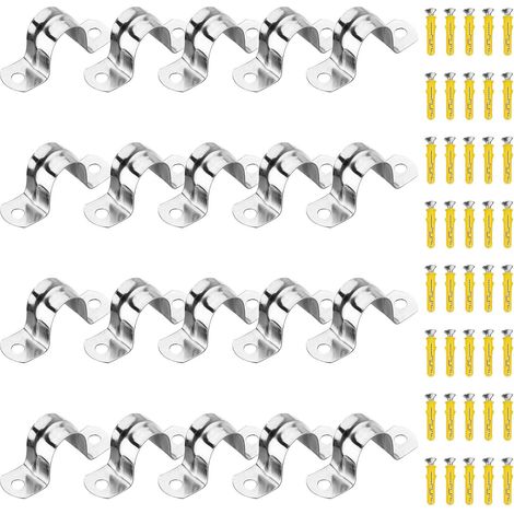 20PCS  20mm 304 Clips de tuyau en acier inoxydable Pince de tube en U Sangle de tube à deux trous avec 40 vis de réglage ajustées utilisées (1/5)