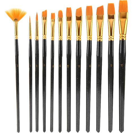 Set de 12 pinceaux à peinture à l'huile en nylon, kit d'outils d'art pour dessin, brosse de précision, lot professionnel, manche en bois, idéal pour artistes, détail et couche, usage créatif. (1/5)