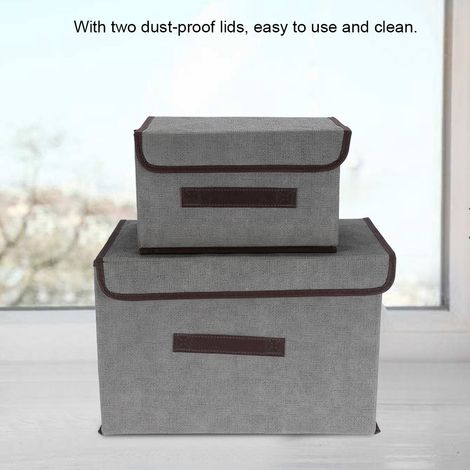 Boîte de rangement pliable carrée en coton et lin, boîte de rangement rectangulaire pour armoire avec couvercle, ensemble de 2 boîtes de rangement portables (1/5)