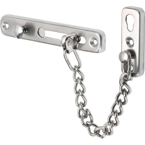 Chaîne de sécurité en acier inoxydable 304, chaîne de verrouillage robuste pour porte de sécurité, chaîne de porte antivol avec bouton à ressort, vis incluses (1/4)