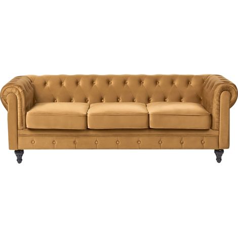 Sofa 3-Sitzer CHESTERFIELD Samtstoff Senfgelb (1/5)