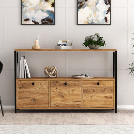 Credenza in stile industriale 3 ante legno/nero DRAGOR