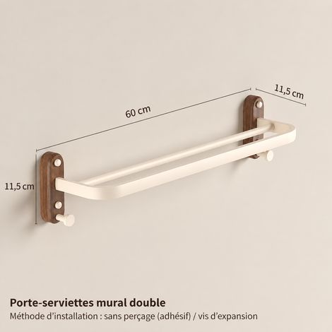 Porte-serviettes double niveau épuré 60 cm style Maillard mural salle de bain étagère 1 kg – Livraison gratuite