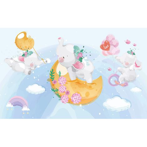 Papier peint panoramique Enfants - Lapins Lune - 130 cm x 81 cm (1/2)
