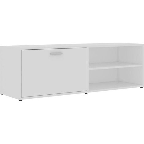 Meuble TV 1 porte 2 niches bois blanc Issero 120cm (1/3)