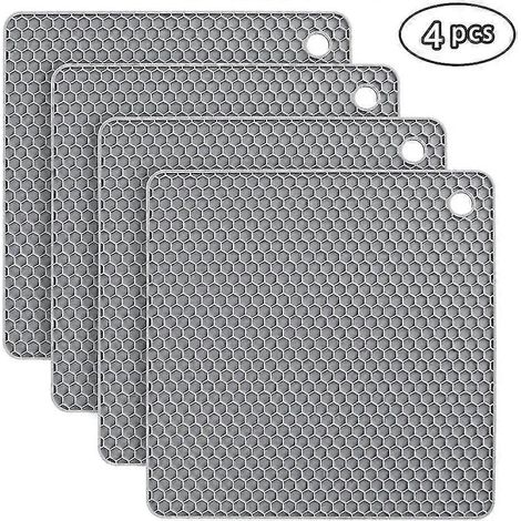 Dessous de plat, lot de 4, en silicone, lavable au lave-vaisselle, résistant à la chaleur, antidérapant et supportant jusqu'à 250 °C, motif nid d'abeille - (gris) (1/5)