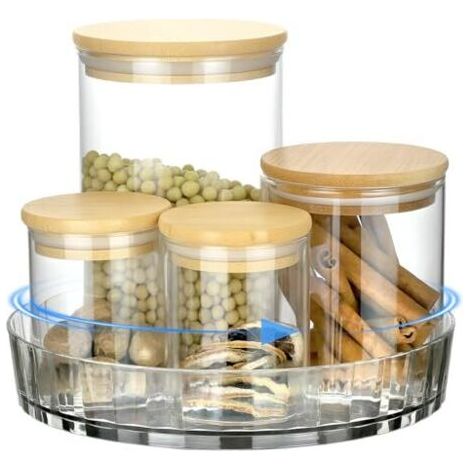 Organisateur plateau tournant, Φ 22 cm support àépices rotatif, organisateur rotatif transparent, pour cuisine, salle de bain, réfrigérateur, placard (1/5)